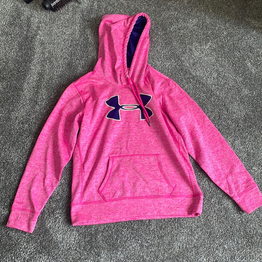 Pink and blue under armor hoodie with drawstring and pockets